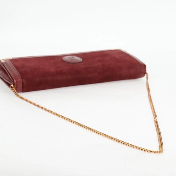 CARTIER Chain Shoulder Bag Suede Leather Red Gold Auth 118790V - Picture 7 of 16